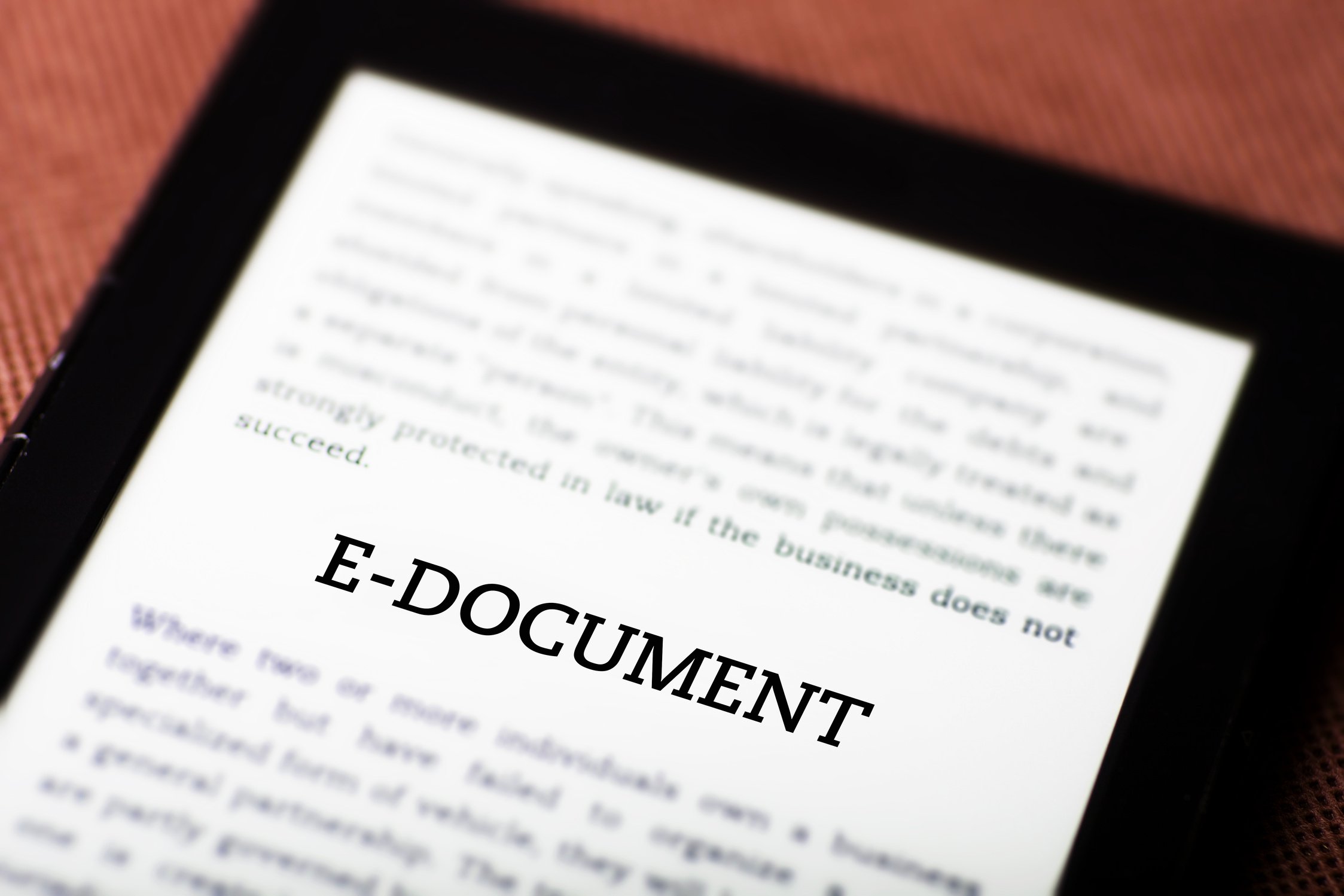 E-document on ebook, tablet concept